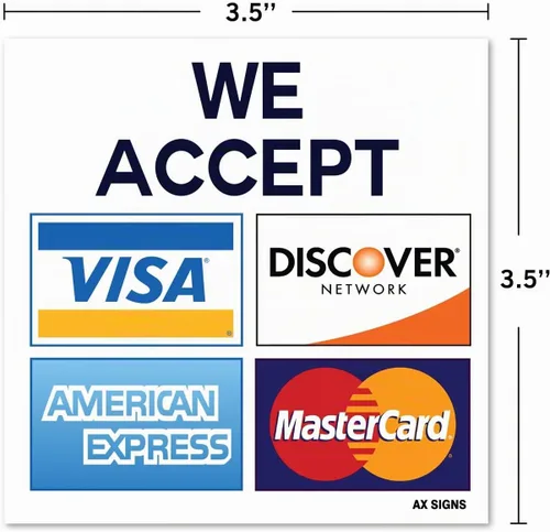 Vista 2 de We Accept Visa MasterCard American Express AMEX Discover, cartel de tarjeta de crédito de 3.5 x 3.5 pulgadas, adhesivo de vinilo autoadhesivo
