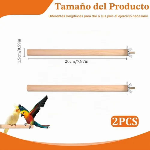 Vista 2 de 2 perchas para pájaros para jaula de madera para loros, percas de loro, juguetes de perca de madera con diferentes anchos, jaulas de pájaros