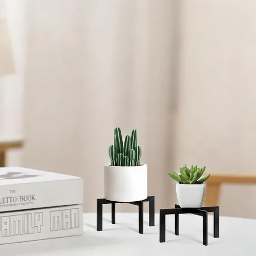 Vista 8 de Soporte para plantas de interior, soporte de metal resistente con forma de cruz con patas ajustables para suelos irregulares, fácil montaje