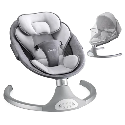 Vista 9 de LAREX Columpio de bebé eléctrico portátil para recién nacidos, niños pequeños, 5 velocidades de balanceo con control remoto, 10 melodías Negro