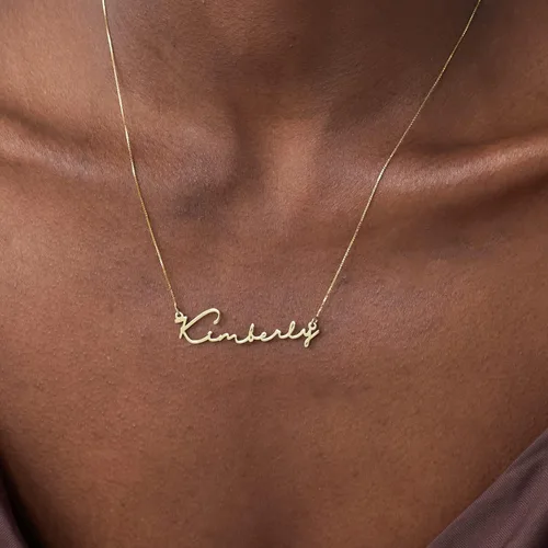 Vista 3 de MyNameNecklace - Collar con nombre de estilo escrito a mano, metal precioso, plata 925 y oro con placa de identificación personalizada, regalo