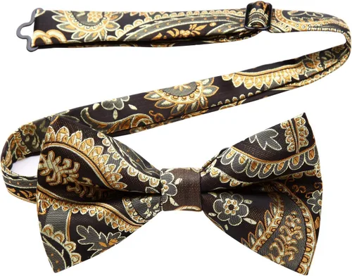 Vista 7 de HISDERN 36 Pack Bow Ties for Men Paisley Plaid Dot Pre-Tie Bow Tie and Pocket Square Bowties Handkerchief Set Adjustable