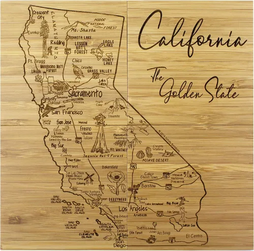 Vista 2 de Totally Bamboo California State Puzzle - Juego de posavasos de bambú de 4 piezas con estuche