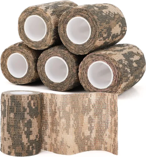 Vista 18 de Cinta adhesiva de camuflaje de 6 rollos, 1/2/3/4 pulgadas x 14.8 pies, vendaje autoadhesivo de camuflaje para acampar al aire libre, tira elástica