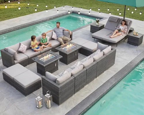 Vista 28 de NICESOUL Juego de muebles de patio de ratán extra grande con mesa para fogata de gas y propano, 29.3 pulgadas, respaldo alto, cómodos conversaciones