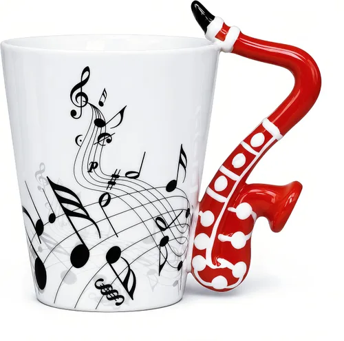 Vista 10 de Taza de guitarra acústica de 13.5 onzas, taza de té y café para guitarristas Mango de guitarra acústica 3D, diseño de personal de música, uso