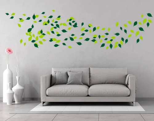 Vista 3 de Calcomanía de pared de hojas para decoración de pared de árbol, decoración de habitación (verde oscuro y verde claro)