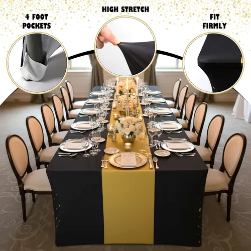 Vista 6 de Hahafelt - Mantel de elastano para mesa rectangular de 6 pies, color negro Negro dorado