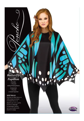 Vista 2 de Poncho Turquesa de Mariposa para Mujer Multicolor