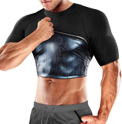 Vista 7 de Cimkiz Camisa de traje de sauna para hombre para entrenamiento de cintura, chaleco de compresión para gimnasio y ejercicio, camiseta