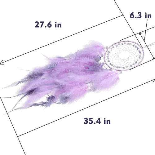 Vista 6 de Atrapasueños grandes - Amatista con plumas de pavo, hecho a mano morado atrapasueños para dormitorio, atrapasueños para niñas, atrapasueños