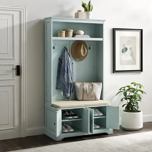 Vista 9 de Crosley Furniture Holbrook Hall - Banco para zapatos Espuma de mar envejecida azul