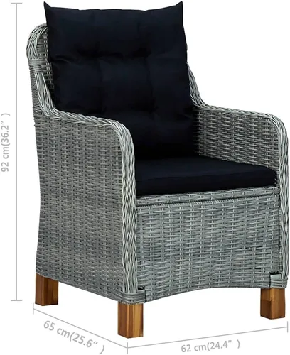 Vista 2 de Sillas de patio con cojines, 2 piezas, ratán de polietileno, gris claro, comedor, sillas de mesa de comedor para playa, patio, picnic, estudio
