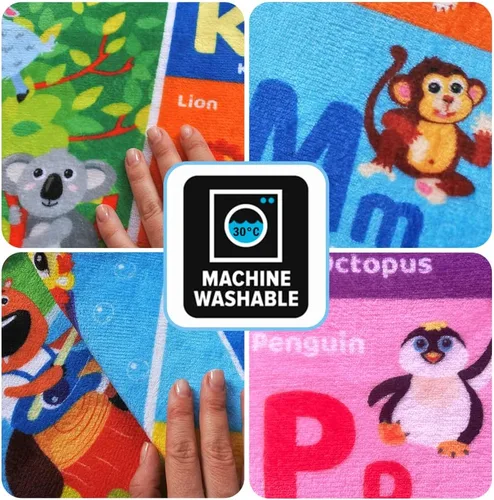 Vista 7 de QUOKKA Alfombra de juego para bebé para piso, alfombra ABC de superficie de felpa súper suave para niños pequeños y bebés, extra gruesa
