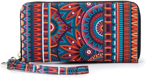 Vista 190 de Cartera de mano para mujer, estilo bohemio, con RFID, elegante, espaciosa con correa para viajes, capacidad para tarjetas, teléfono, dinero