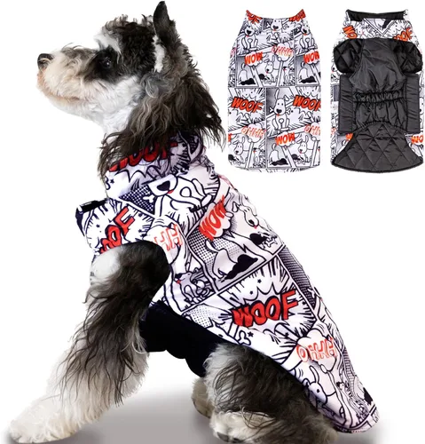 Vista 9 de CuteBone Abrigo de invierno para perro, chaleco reversible impermeable y resistente al viento, chaqueta gruesa ajustable para clima frío con agujero