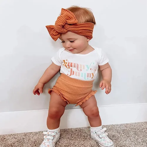 Vista 2 de Kephay Conjunto de mameluco para bebé niña con volantes y diadema con pompones en la cola