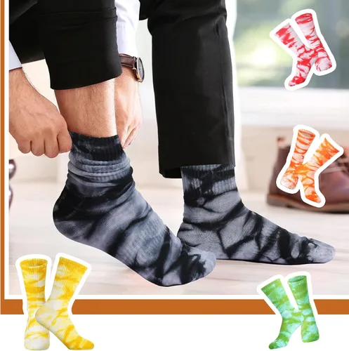 Vista 6 de SATINIOR 8 pares de calcetines de teñido anudado, calcetines novedosos de grafiti, coloridos y divertidos calcetines atléticos para mujeres, hombres