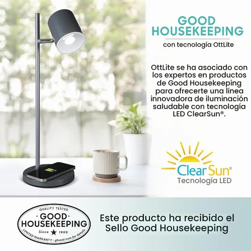 Vista 6 de OttLite Good Housekeeping - Lámpara de escritorio LED moderna, carga