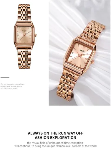 Vista 4 de Gosasa Relojes de moda para mujer, esfera cuadrada, elegante, reloj de acero inoxidable, de cuarzo, impermeable, pantalla analógica