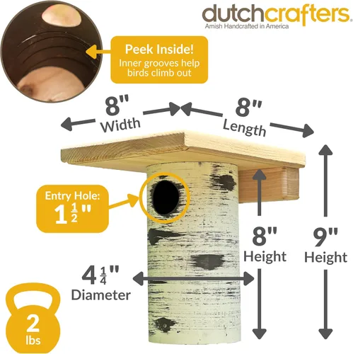 Vista 3 de DutchCrafters Gilbertson Bluebird House de madera de cedro con base extraíble, resistente a la intemperie, resistente a la intemperie, caja