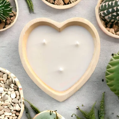 Vista 4 de Vela de cera de soja perfumada de jazmín con forma de corazón de 6 pulgadas, 3 mechas de 5 onzas, cuencos de masa decorativos para aniversario