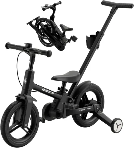 Vista 8 de Lecoco - Bicicleta Mejorada para Niños Pequeños con Manija de Empuje 6 en 1, Bicicleta de Equilibrio Juguetes con Ruedas de Entrenamiento, Brazos