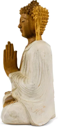 Vista 4 de G6 Collection Estatua de Buda de madera serena sentada hecha a mano, escultura meditante, decoración del hogar, acento de madera tallada a mano