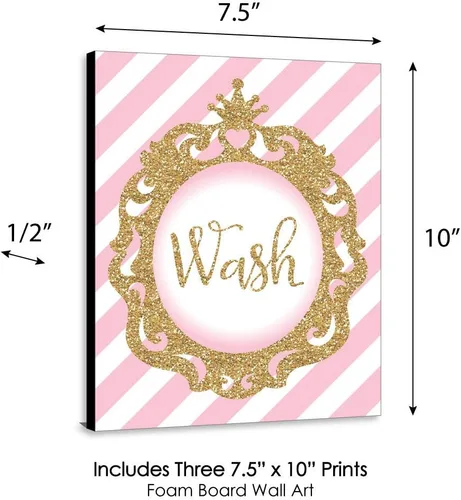 Vista 5 de Big Dot of Happiness Little Princess Crown - Arte de pared con reglas de baño para niños, 7.5 x 10 pulgadas, juego de 3 letreros, lavado, cepillo