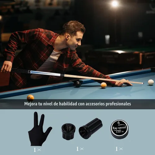 Vista 5 de 58" Pool Cue Low Deflection Billiard Cue 12.5mm Tip FPB-Negro+Azul
