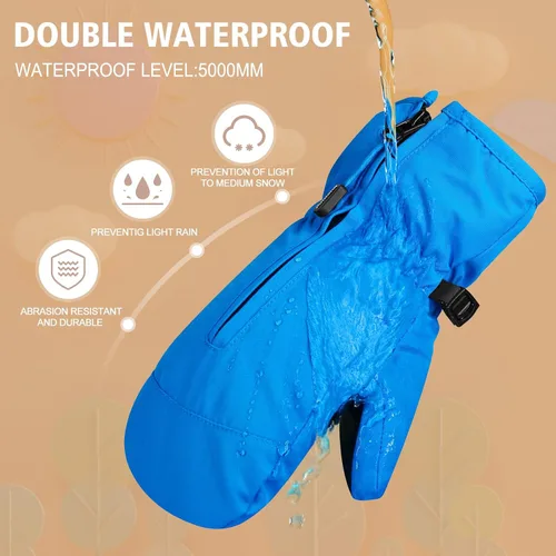 Vista 2 de Andake Guantes de esquí para niños, impermeables y transpirables, guantes de nieve cálidos de invierno para edades de 4 a 7 años, para bebés y niños