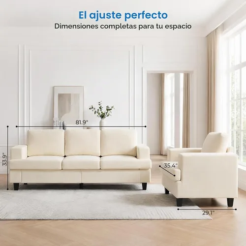 Vista 3 de Mjkone Juego de 2 piezas de sofás de sala de estar, sofás de 3 plazas de 82 pulgadas de ancho y juego de sofá y silla, juegos de muebles de sala