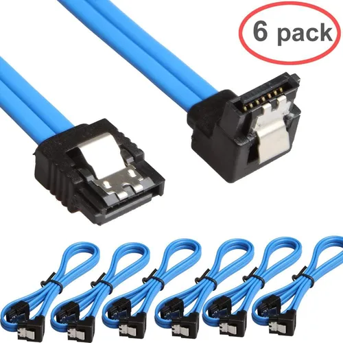 Vista 4 de Paquete de 6 cables SATA III de 90 grados en ángulo recto de 6.0 Gbps con pestillo de bloqueo de 18 pulgadas (6 cables SATA azul)