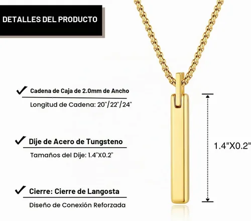 Vista 4 de COAI Collar de barra de acero de tungsteno para hombres y mujeres, chapado en oro de 18 quilates, collar con colgante de color plateado para hombres