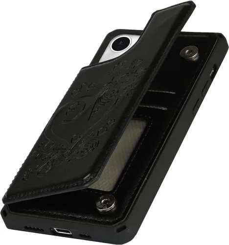 Vista 8 de iCoverCase Funda cartera compatible con iPhone 13 con soporte para tarjetas para mujeres, funda con correa de muñeca de cuero PU en relieve