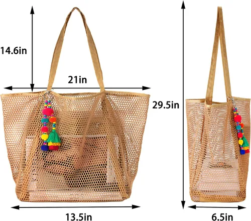 Vista 5 de Hibala Bolsa de playa grande para la playa, bolso de hombro tejido con borla con bolsillos para vacaciones familiares en la playa