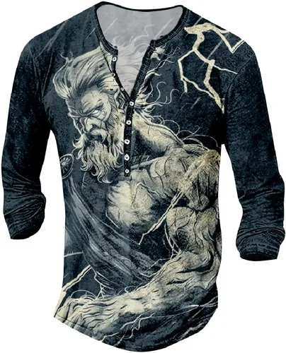 Vista 25 de MARSVOVO Camisetas gráficas para hombre, camisetas Henley con estampado de moda, holgadas, casuales, ligeras, para entrenamiento, suaves, vintage