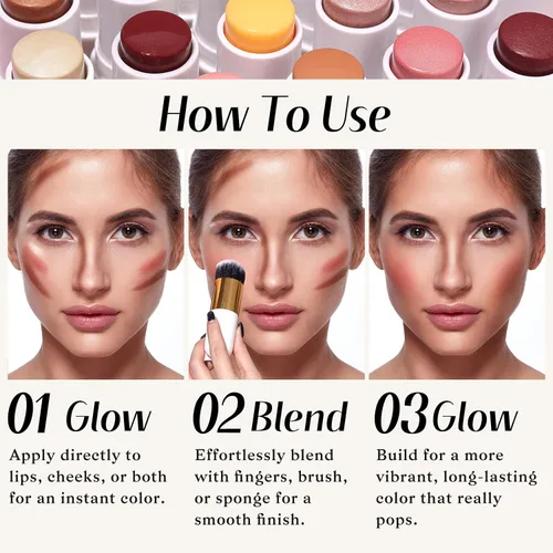 Vista 5 de KIMUSE Trío de palitos faciales, barra de rubor crema e iluminador y barra de contorno para esculpir las mejillas, trío de contorno de crema