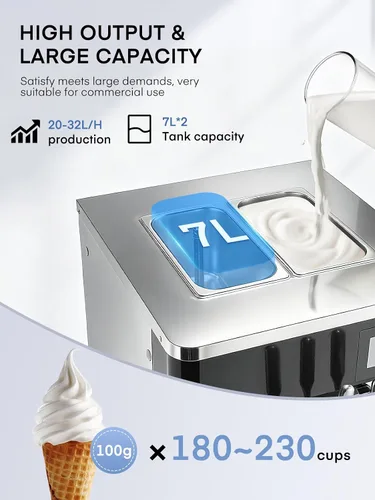 Vista 3 de Máquina de helado comercial de 5.8-7.9 galones/h, 3 sabores suaves con tolva de 14 L, máquina de helado de limpieza automática con panel LCD táctil