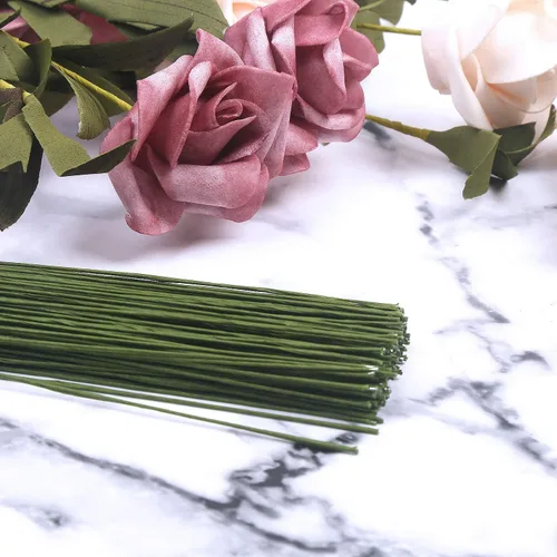 Vista 4 de FOIMAS Alambre de tallo floral de 18 gaguas, 100 piezas de alambre de floristería envuelto en papel para arreglos florales