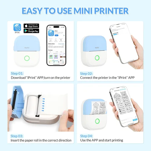Vista 5 de mafiti Mini impresora adhesiva portátil térmica sin tinta inalámbrica Bluetooth para teléfono con dibujo AI, para notas de estudio, fotos, álbumes