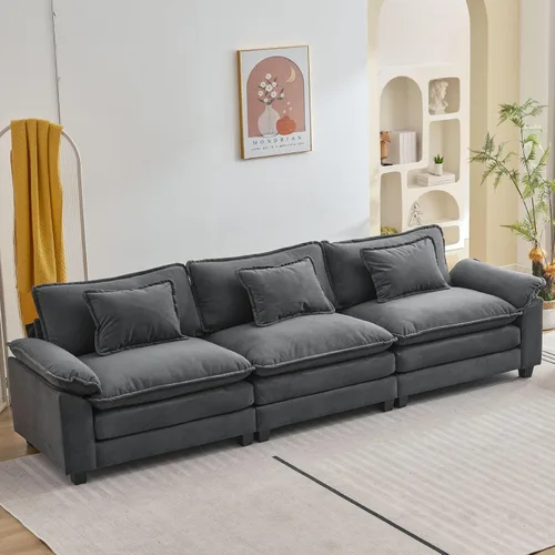 Vista 36 de Oprisen Sofá Seccional Modular, Cómodo Cloud Couch Sofá Seccional, Sofá Cama de Chenilla con Asiento Profundo con Almohadas Decorativas para Sala
