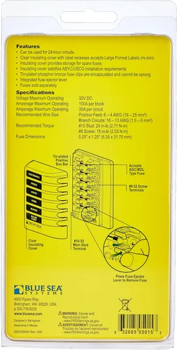 Vista 3 de Blue Sea Systems Bloque de fusibles 5015 AGC 6-CIR con tierra, 3.5 x 5.0 pulgadas