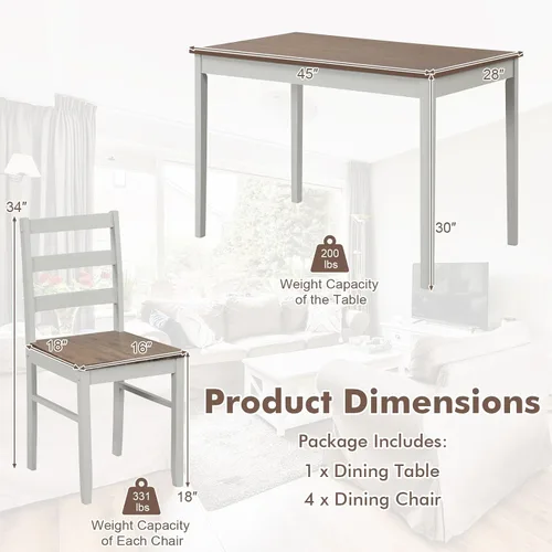 Vista 6 de Nightcore - Juego de mesa de cocina para 4, juego de mesa de comedor de madera con 4 sillas para espacios pequeños, juego de comedor pequeño