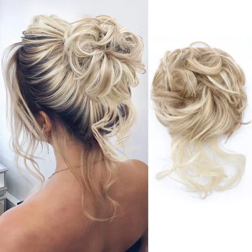 Vista 29 de KETHBE Moño desordenado, extensión de moños de pelo despeinado, banda elástica para el cabello, moño rizado para mujeres (negro)