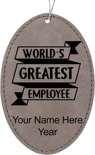 Vista 10 de LaserGram Personalized Christmas Ornament, World's Greatest Employee, Faux Leather, Custom Laser Engraved Gift Idea (Oval Shape, Black with Gold)