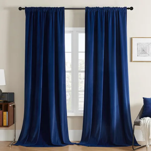Vista 11 de Joydeco Cortinas de terciopelo negro de 63 pulgadas de largo, 2 paneles, cortinas opacas de lujo con bolsillo para barra, cortinas de ventana