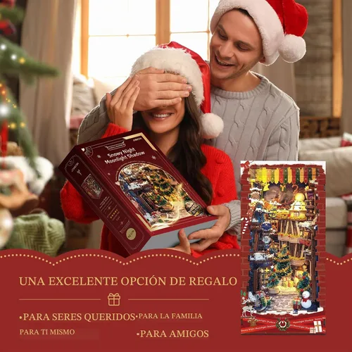 Vista 7 de Kit de rincón de libro de Navidad 3D rompecabezas de madera para Noche de nieve de Navidad