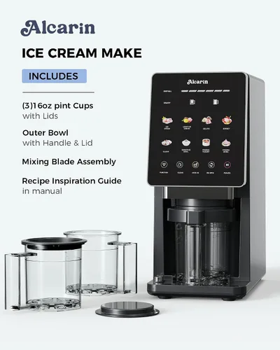 Vista 4 de Alcarin Máquina Eléctrica para Hacer Helado Casero, Golosina Congelada, Gelato, Yorgurt, Sorbete, Mezcla y Más, 10 Programas de un Solo Toque con 3