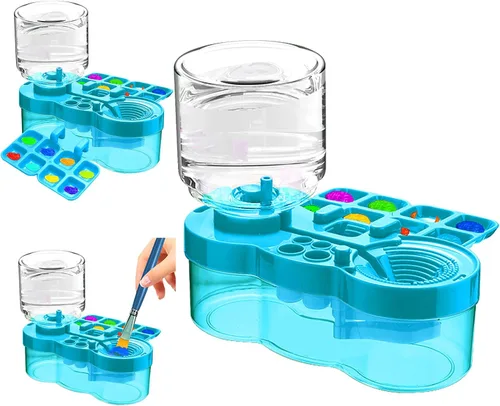 Vista 9 de Limpiador de pinceles, dispensador de enjuague de acuarela de ciclo de agua mejorado con soporte y paleta, sistema de limpieza para acrílico